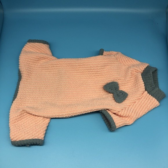 Pet Dog Cat Pajamas Jumpsuit One Piece SZ XL Peach & Gray - Picture 1 of 5